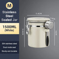 1.2 1.5 1.8L Coffee Bean Jar Airtight Canister Sealed Stainless Steel With Spoon One Way Valve Cannister Coffee Storage Kitchen Zpaxo 1500ml White