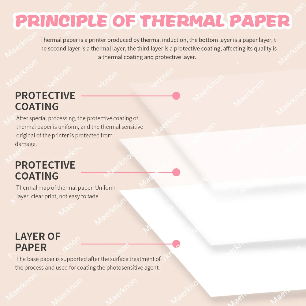 5 Rolls Colorful White Mini Printer Self-Adhesive Paper, 57mm Adhesive Thermal Printing Paper, Office Label Paper Printing Paper Zpaxo