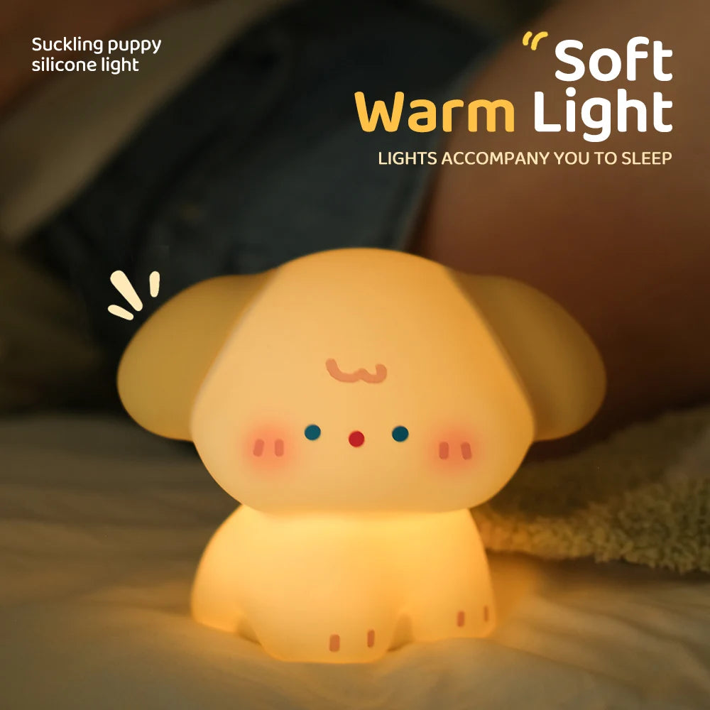 Squishy Dog Night Light With 3 Brightness Adjustable Nursery Nightlight Novelty Rechargeable Silicone Touch Bedside Lamp Zpaxo