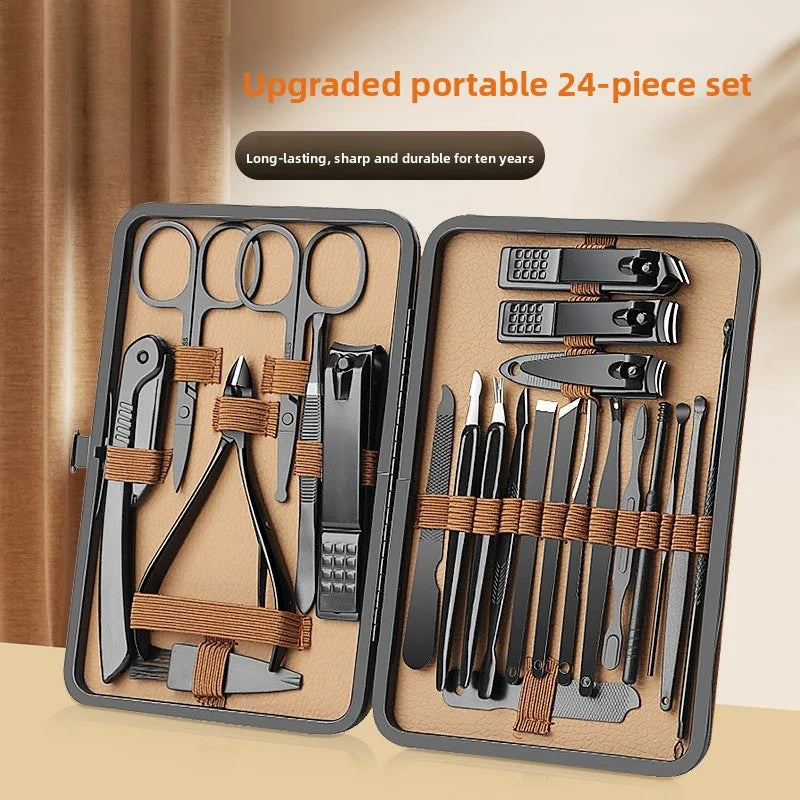 brown 7/16/24 pcs Stainless Steel Nail Cutter and Pedicure Scissors Set - Portable Manicure and Pedicure Tool Nail Clipper Set Zpaxo
