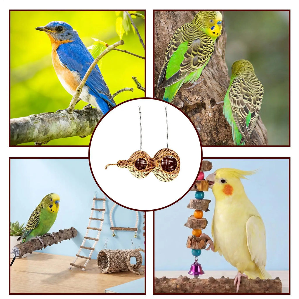 Bird Houses Gourd Shape Parrot Hut Hooks Mats House Parakeet Conure