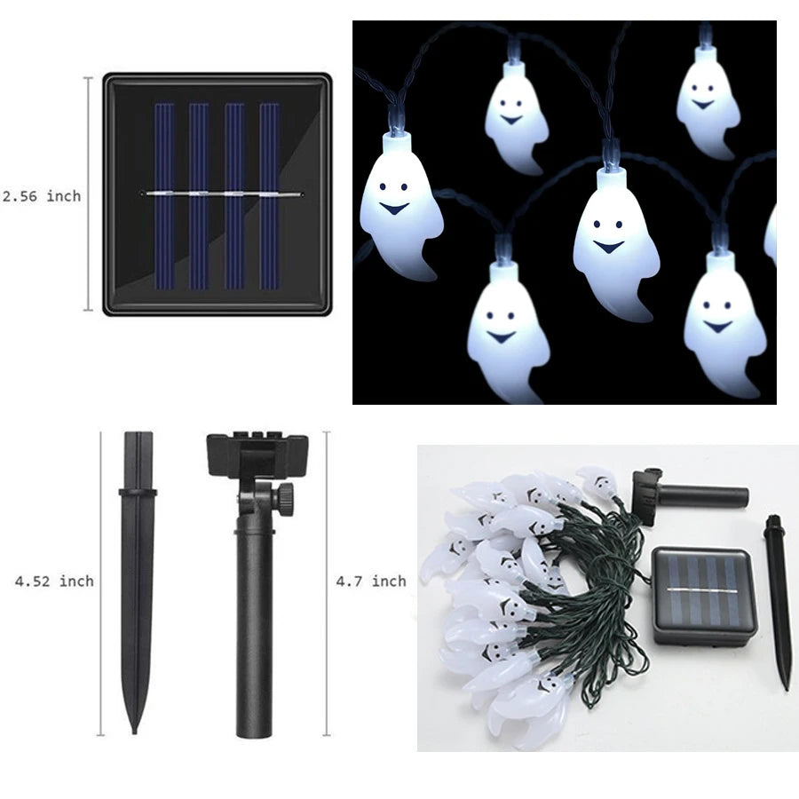 Solar Ghost Light Halloween Christmas Decoration String Led Lamp Sun Zpaxo Ghost-White 12M 100Lights