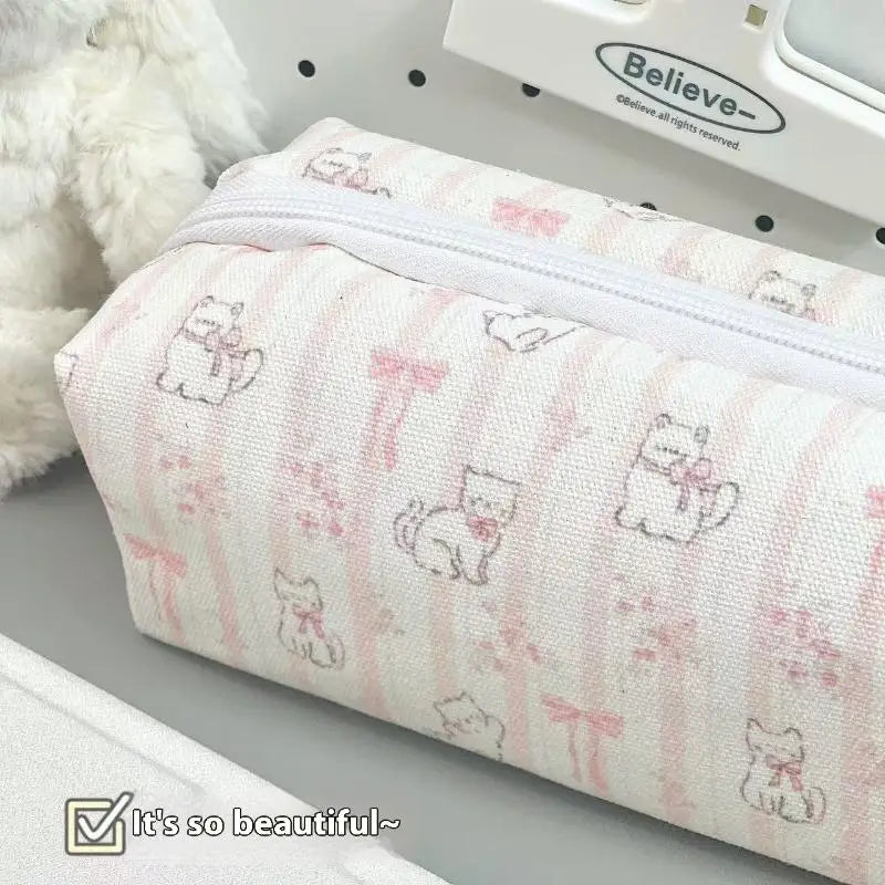 Lovely Bow Cat Pencil Pouch Large Pen Storage Compact Makeup Bag Zpaxo one size