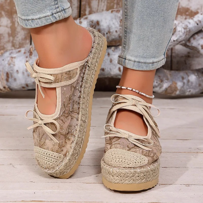 Summer Women's Embroidery Bow Embellishment Thick Sole Slippers Women Zpaxo