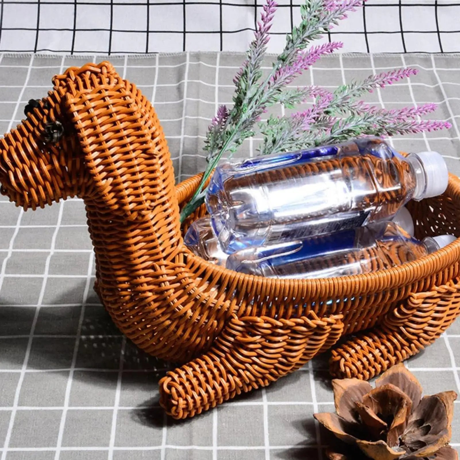 Woven Fruit Basket Imitation Rattan Cute Dog Shape Decor Storage