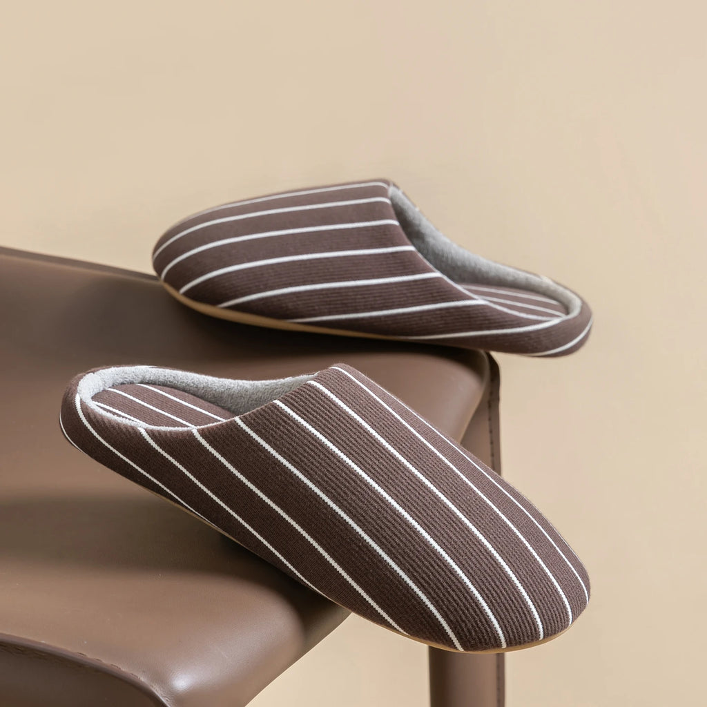 Men Striped Color-blocked Slippers Non-slip Indoor House Shoes Soft