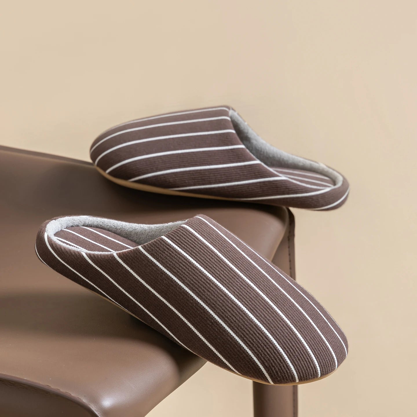 Men Striped Color-blocked Slippers Non-slip Indoor House Shoes Soft