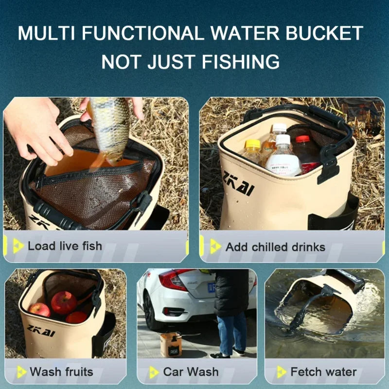 Foldable Fishing Bucket 13L/8L – Waterproof EVA Camping Pail Foldable Fishing Bucket Zpaxo