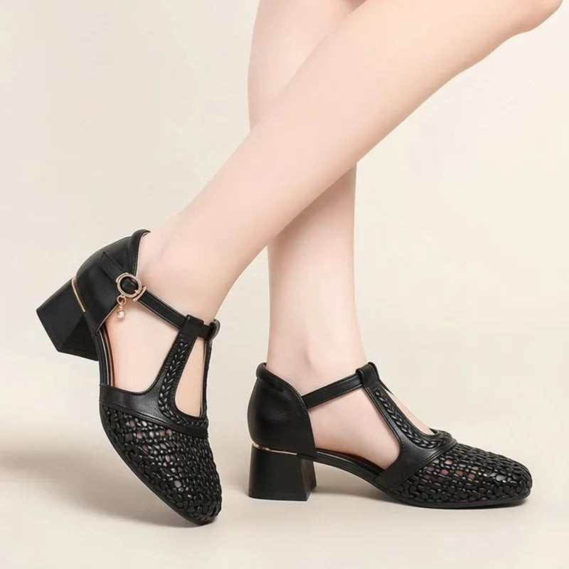 Versatile Summer Hollow Out Womens Shoes Breathable Woven Closed Toe Zpaxo