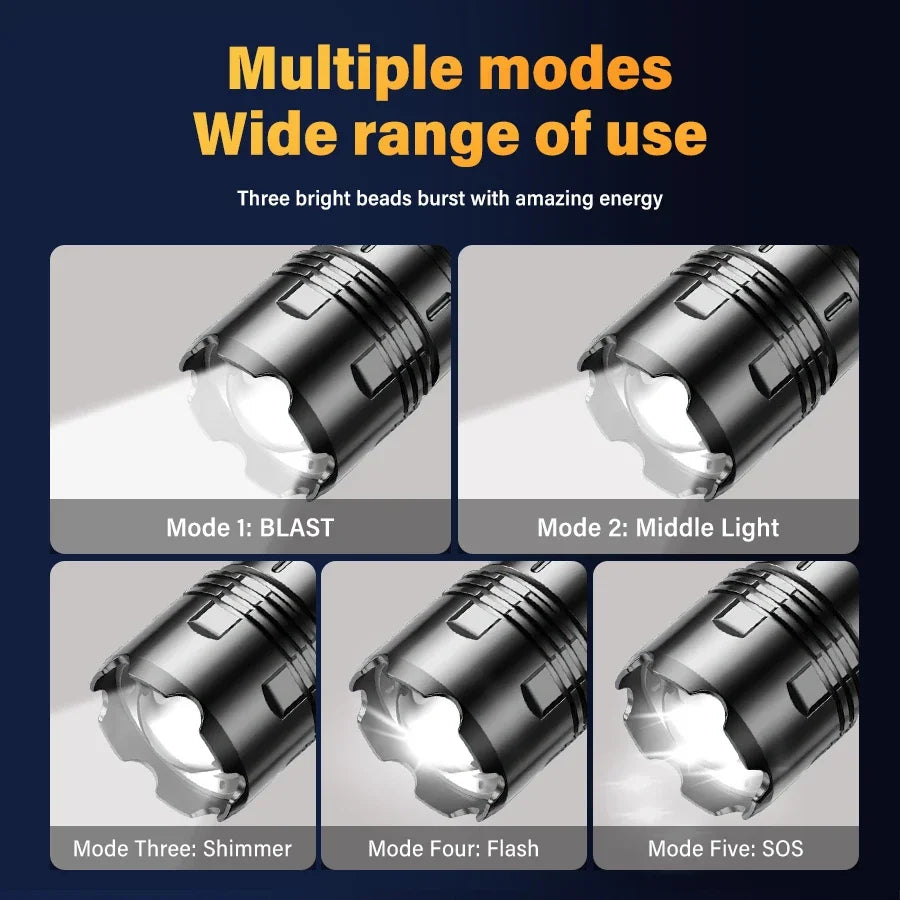Rechargeable LED Tactical Flashlight – 5 Modes, Waterproof