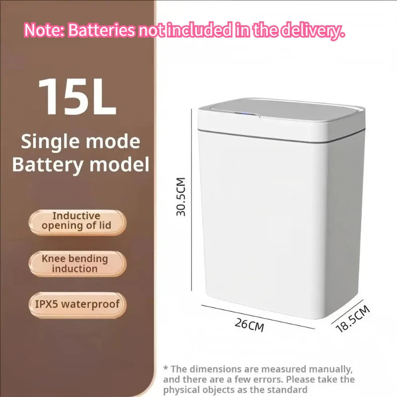White Touchless Smart Sensor Trash Can Electronic Bathroom Garbage