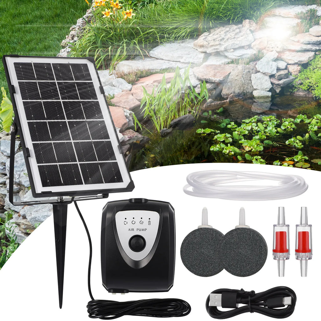 Aquarium Portable Air Pump Pond Aeration System Solar Aerator Powered