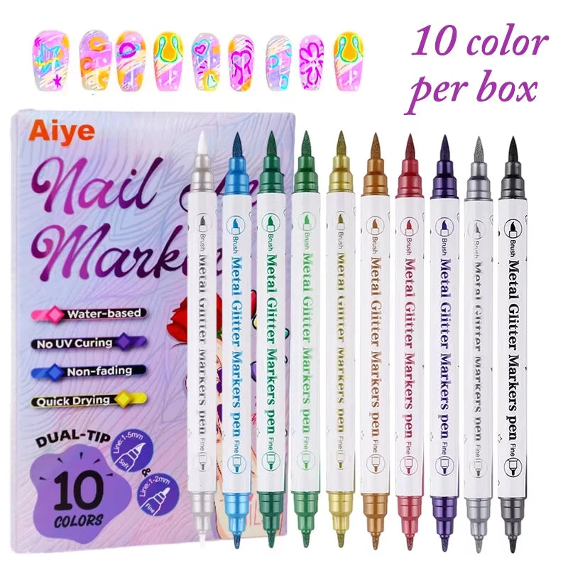 12-Piece Acrylic Nail Art Pen Set – 12 Color Fine Liner Kit Nail Art Pen Set Zpaxo 10Pcs Set