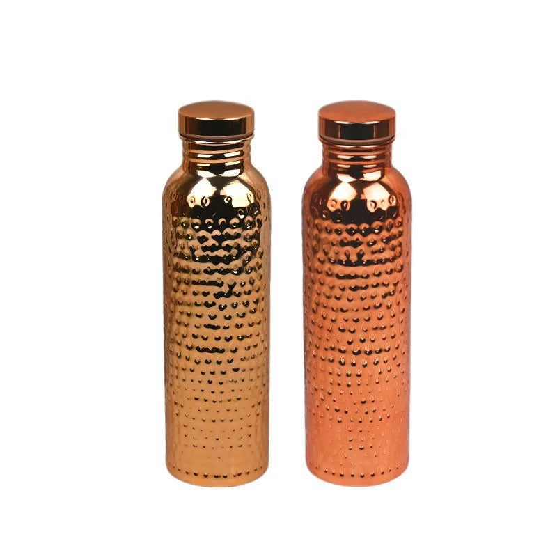 New 800ML Electroplated Copper Water Bottle One-Click Open Lid Stainless Steel Hammer Pattern Cup Sports Water Bottle Zpaxo
