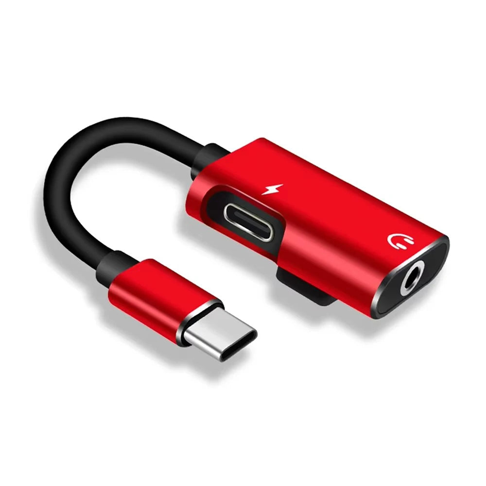 USB-C to 3.5mm Audio Adapter – 2-in-1 Splitter & Charger USB-C Audio Adapter Zpaxo Red