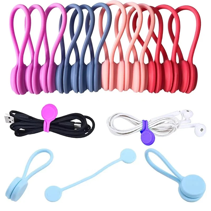 10pcs Reusable Magnetic Cable Ties Cord Organizer Clips Silicone Magnetic Cord Tie For Bundling Stuff Book Marker Fridge Magnets Zpaxo