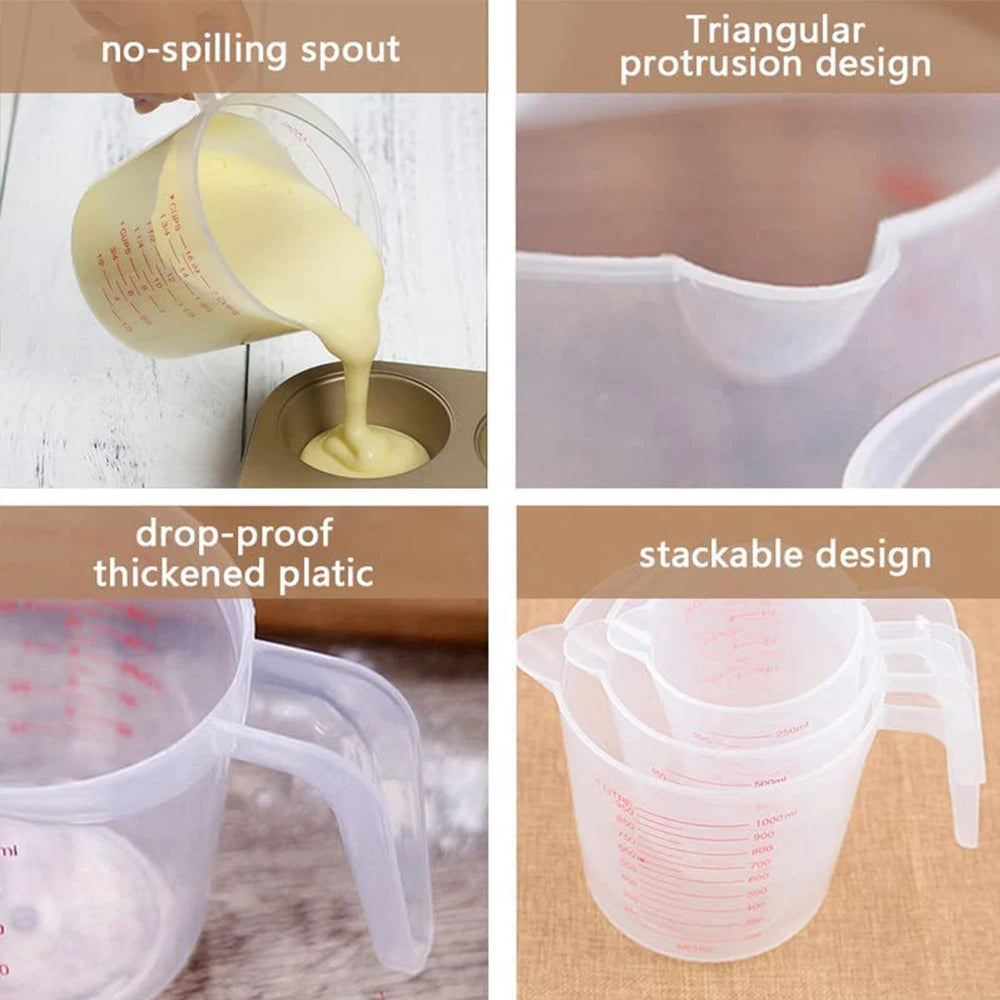 3Pcs 250/500/1000ML Plastic Measuring Cups Set Kitchen Baking Tools Liquid Measuring Tool Zpaxo