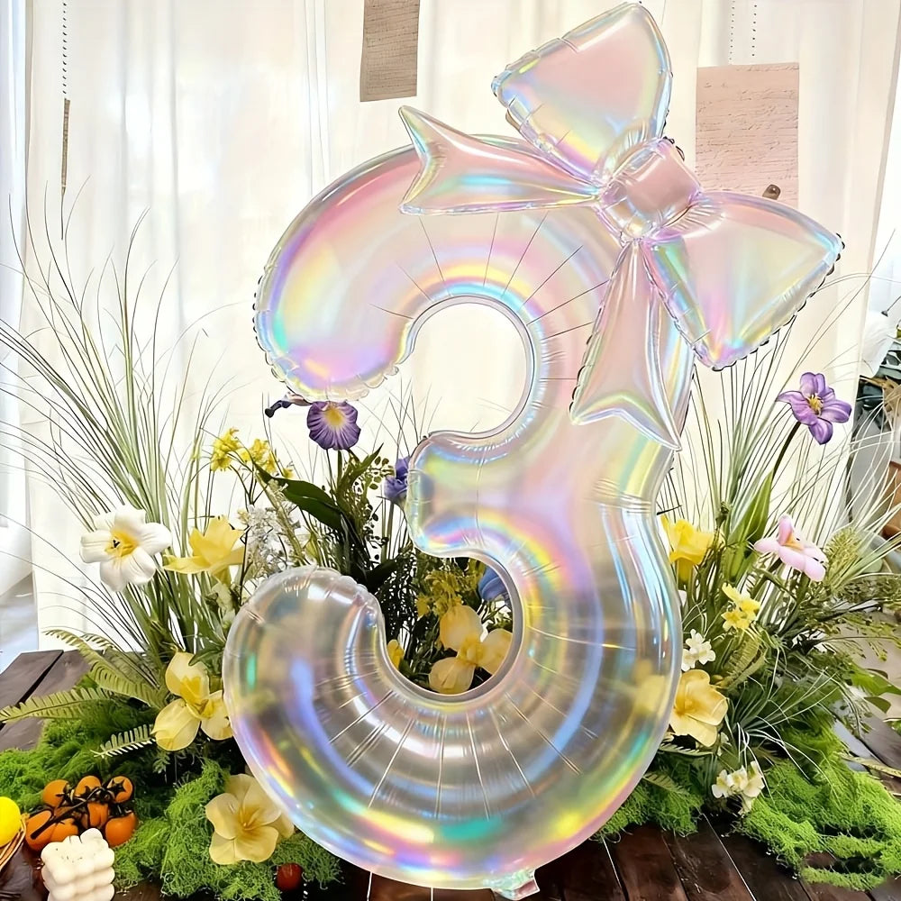 Number 0-9 Foil Balloons Large Iridescent Transparent 24-inch Bow Zpaxo 3 40inch