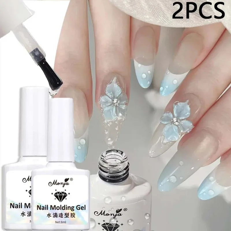 3D Water Drop Nail Gel Crystal Semi-Solid No-Wipe Rain Drop Effect Sculpting Gel Polish High Transparent Nail Art Molding Polish Zpaxo 2Pcs