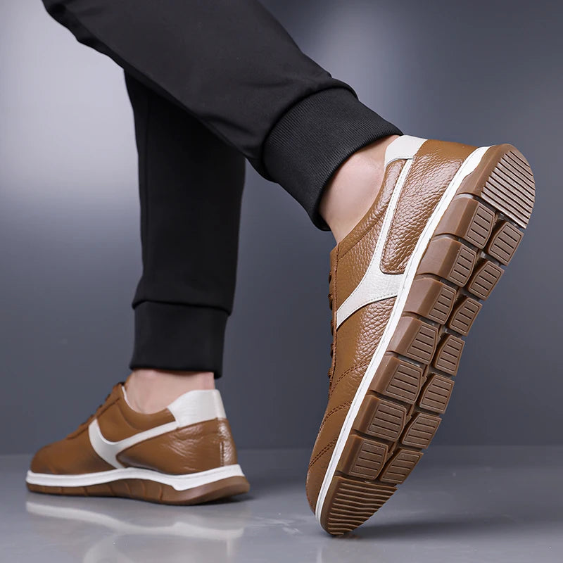 Men's Fashion Casual Shoes Leather Upper Lace-up Comfort Trainer