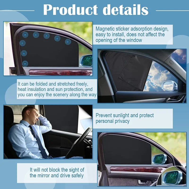 Car Window Sun Shade Anti-UV Curtain Magnetic Side Net Visor Summer