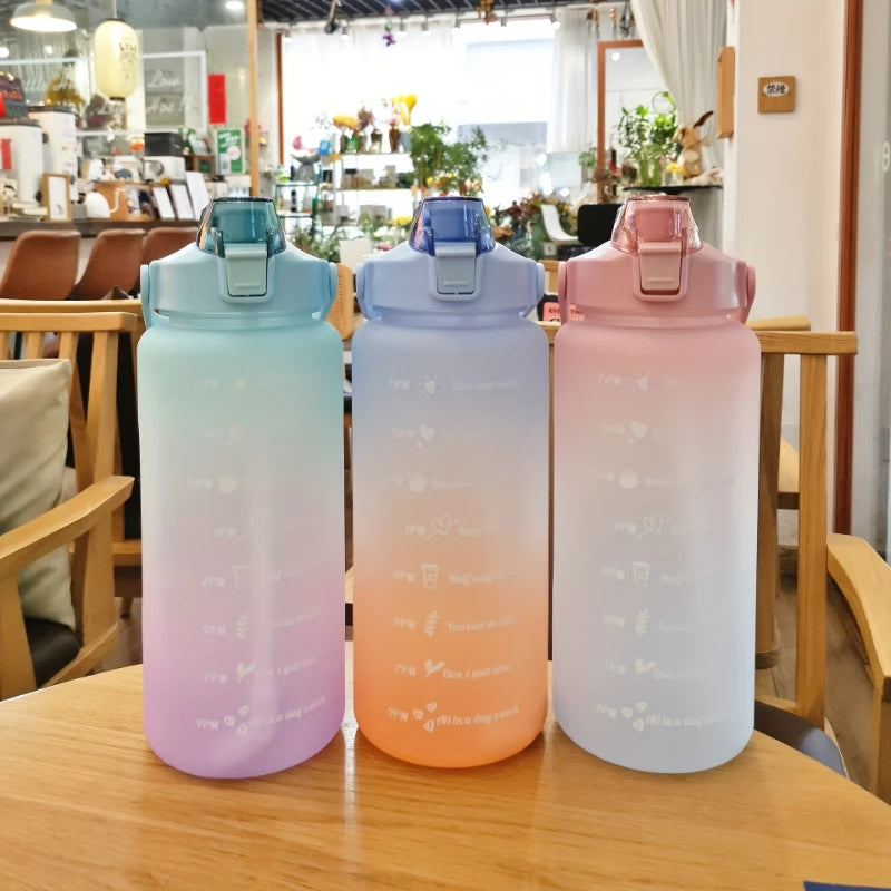 2l/900ml Water Bottle Liter Stay Hydrated Motivated Leakproof Plastic Sport Bottle Reminder Times Sports Outdoor Fitness Office Zpaxo