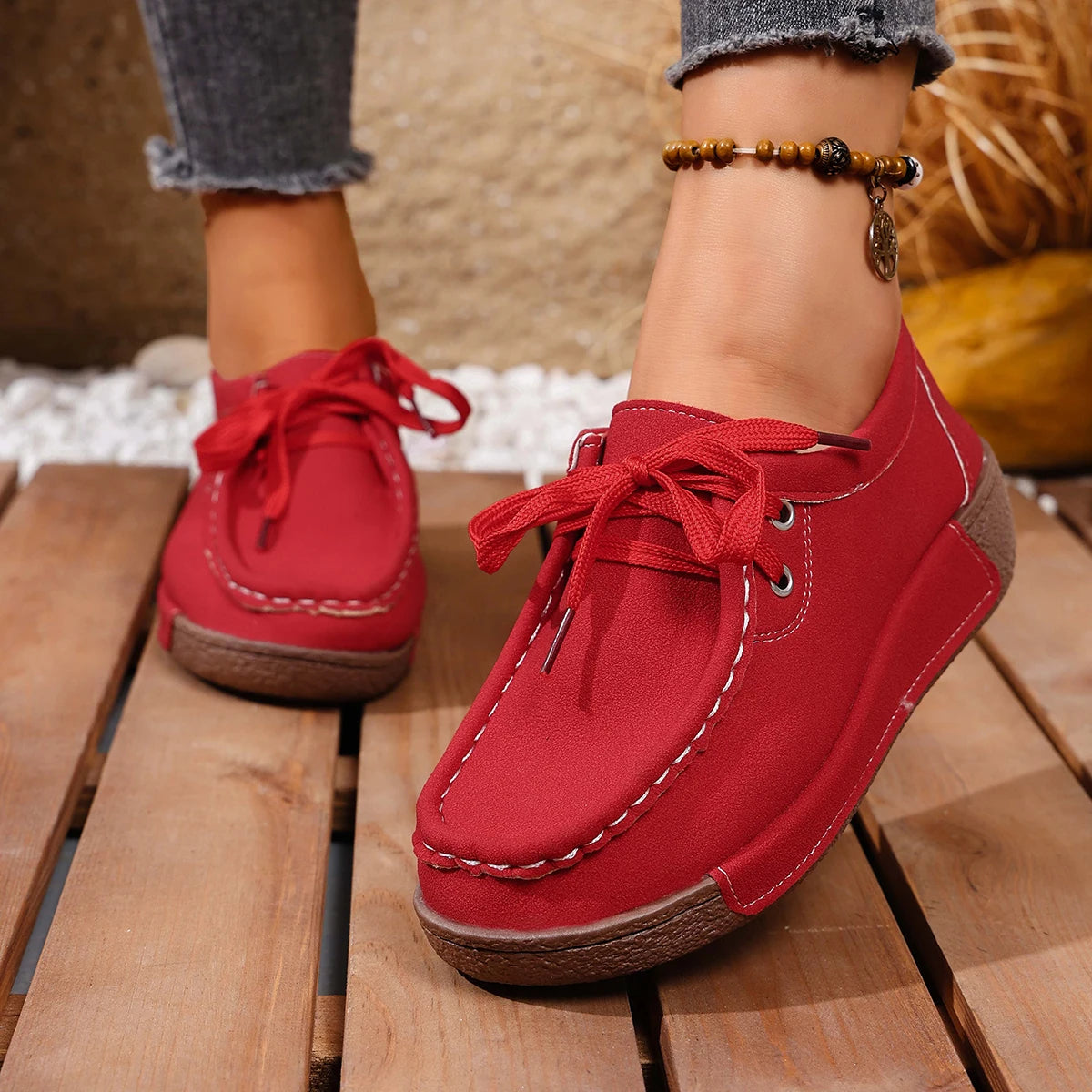 Plus Size Women Loafers Casual Soft Sole Anti-Slip Flat Shoes Women Spring 2025 New Comfortable Sneakers Women Zapatos De Mujer Zpaxo Red 43
