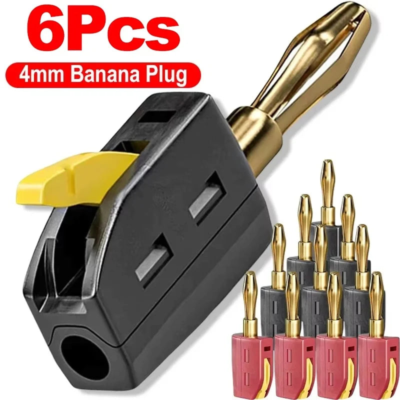 6Pcs 4mm Banana Plug High Current Self-Locking Quick Connect Gold-plated Banana Connector For 32A Electrical Test Power Testing Zpaxo