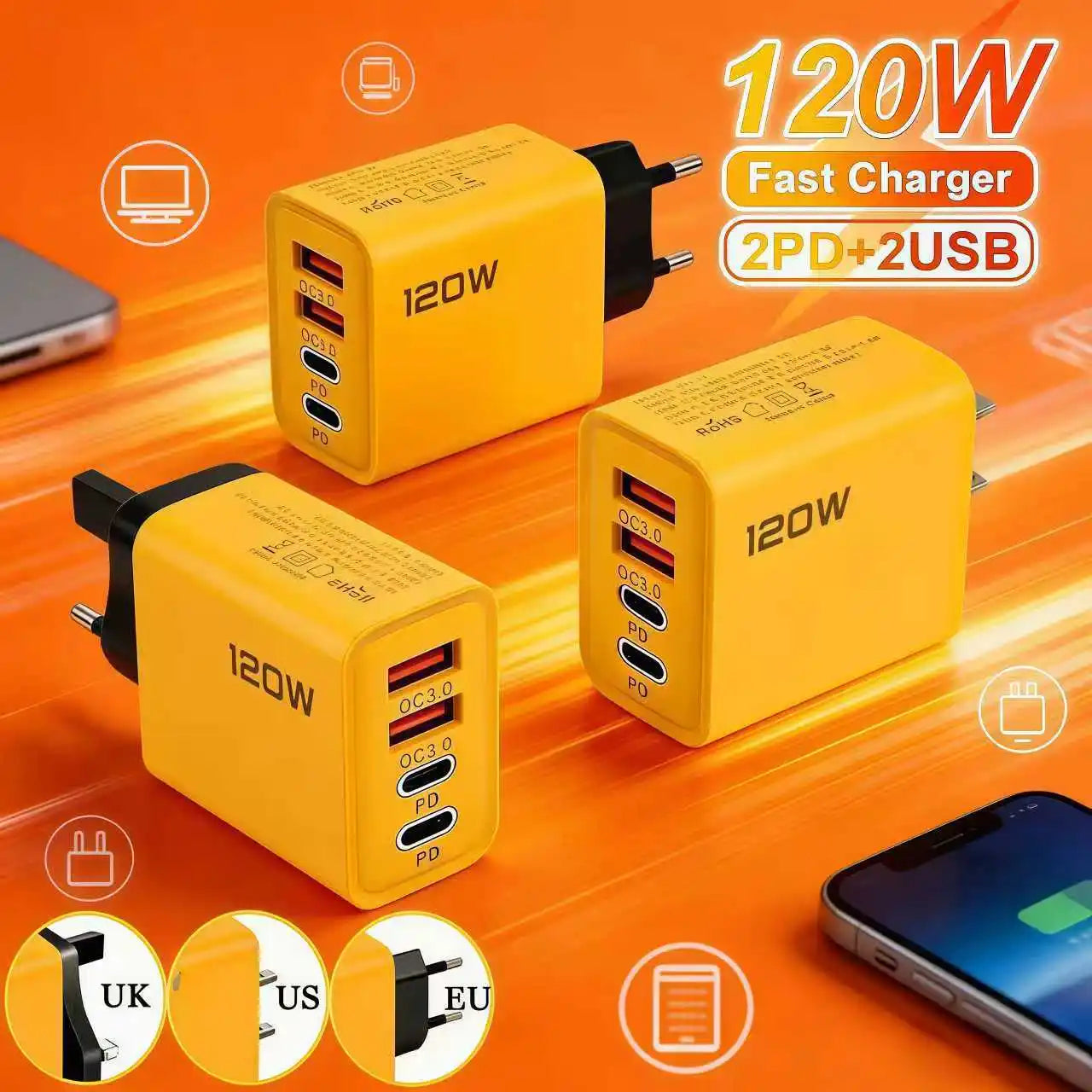 4-port USB C PD Charger Fast Charging 3 0 Typec Mobile Phone Adapter