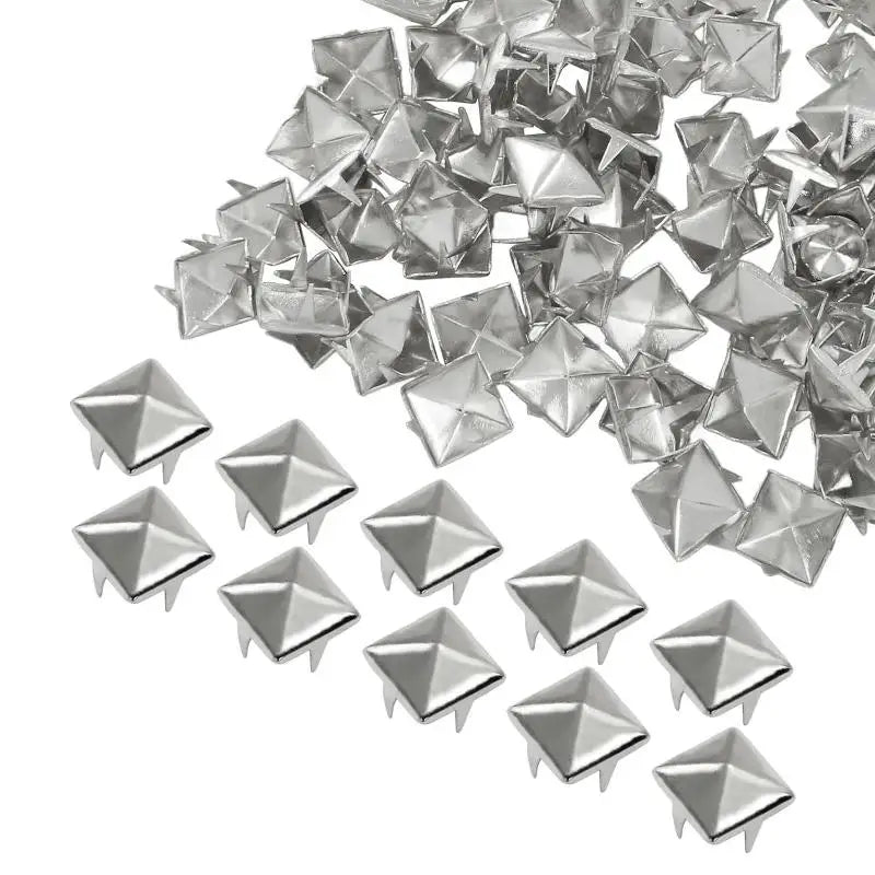 100-Pack Square Pyramid Metal Studs – 4-Prong DIY Punk Spikes