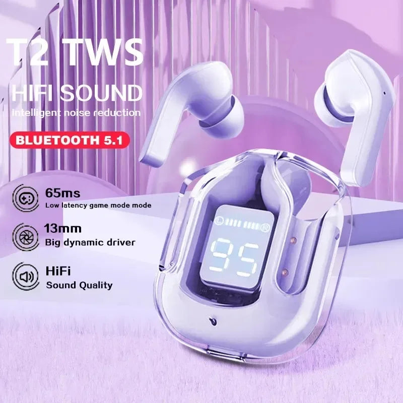 TWS T2 Wireless Earbuds Transparent Bluetooth Headset HIFI Sound 5 3