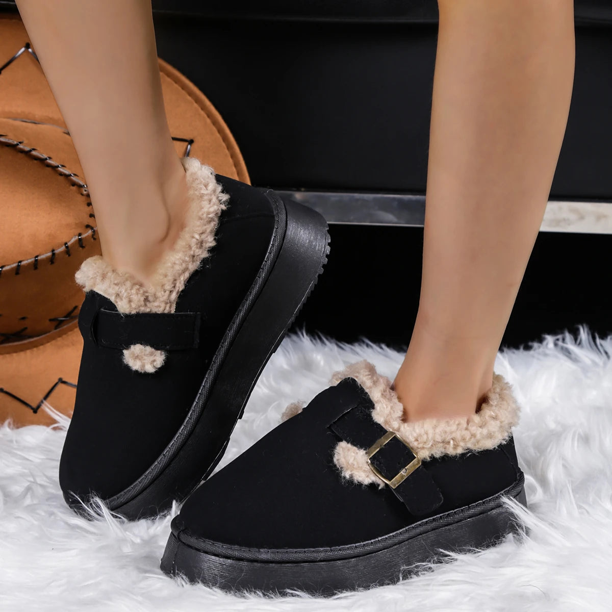 Women Ankle Boots 2025 New Comfortable Leisure Shoes Round Toe Platform Cotton Shoes Women Thick Bottom Plush Casual Snow Boots Zpaxo black 41