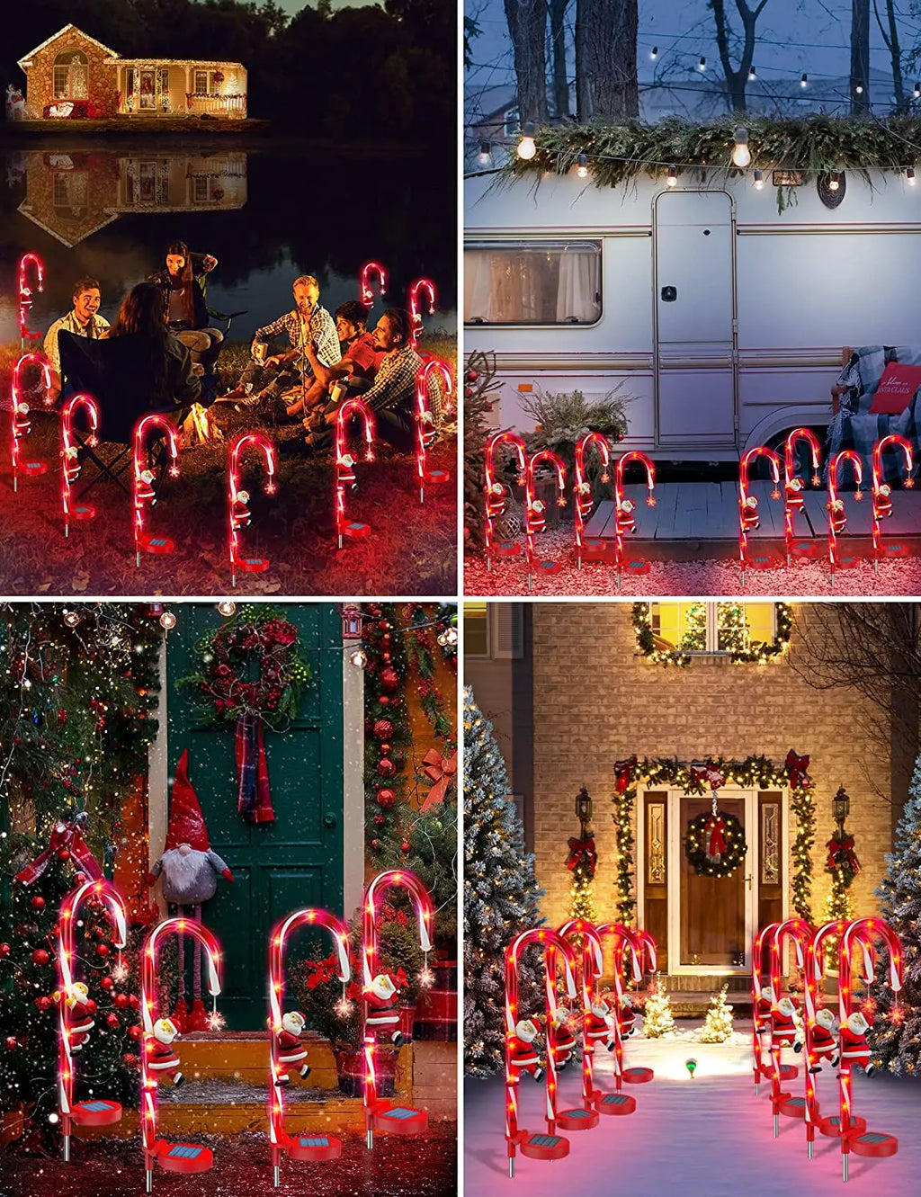 Solar Light Candy Cane Lamp Snowflower Santa Claus Outdoor Waterproof Zpaxo