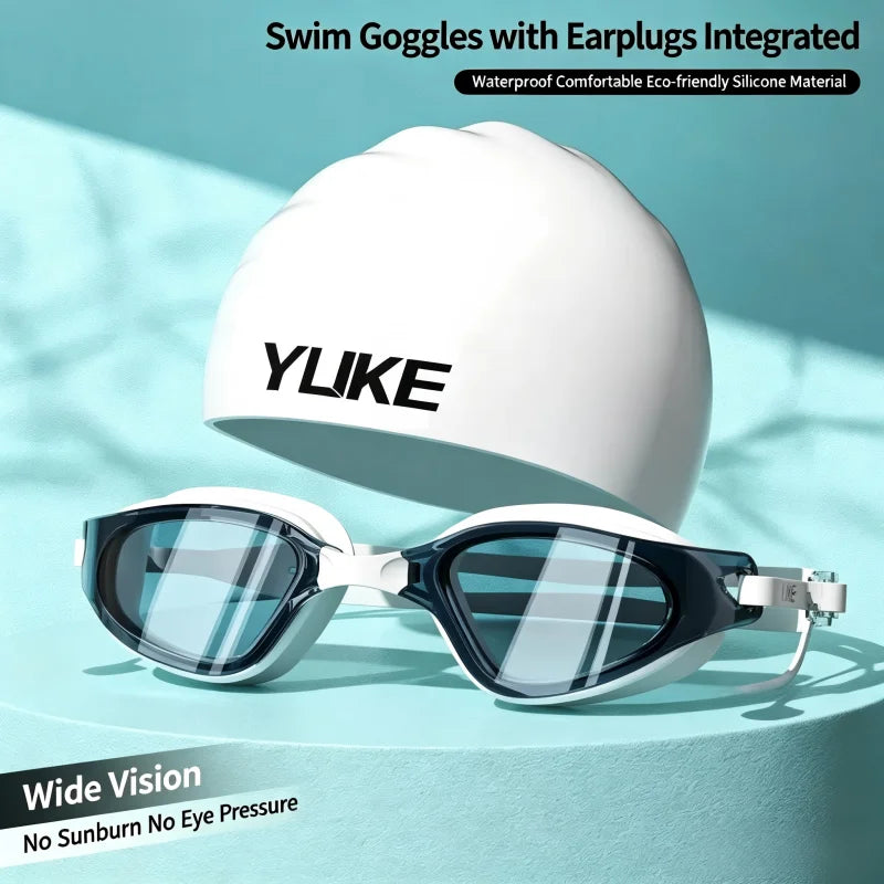 Swimming Goggles Ear Plugs Silicone Swim Cap Anti Fog UV Protection Zpaxo