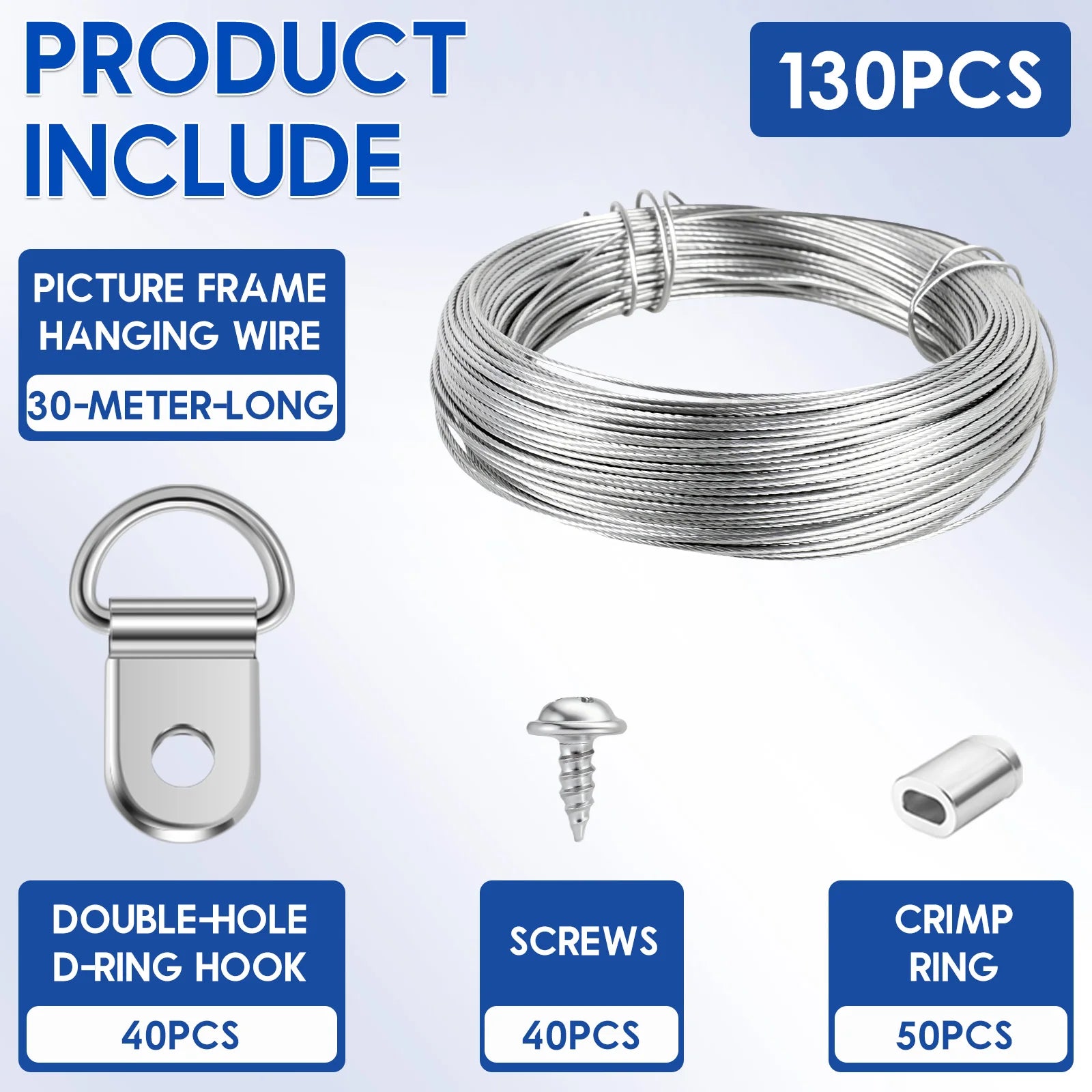 Picture Hanging Wire Kit Heavy Duty 30M 98ft 7 Strand Metal Frame Hanger with D Ring Hooks Screws for Mirror Canvas Art Decor Zpaxo