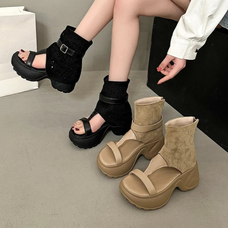 2026 Women Summer Round Open Toe Hollow Out Breathable Solid Thick Zpaxo