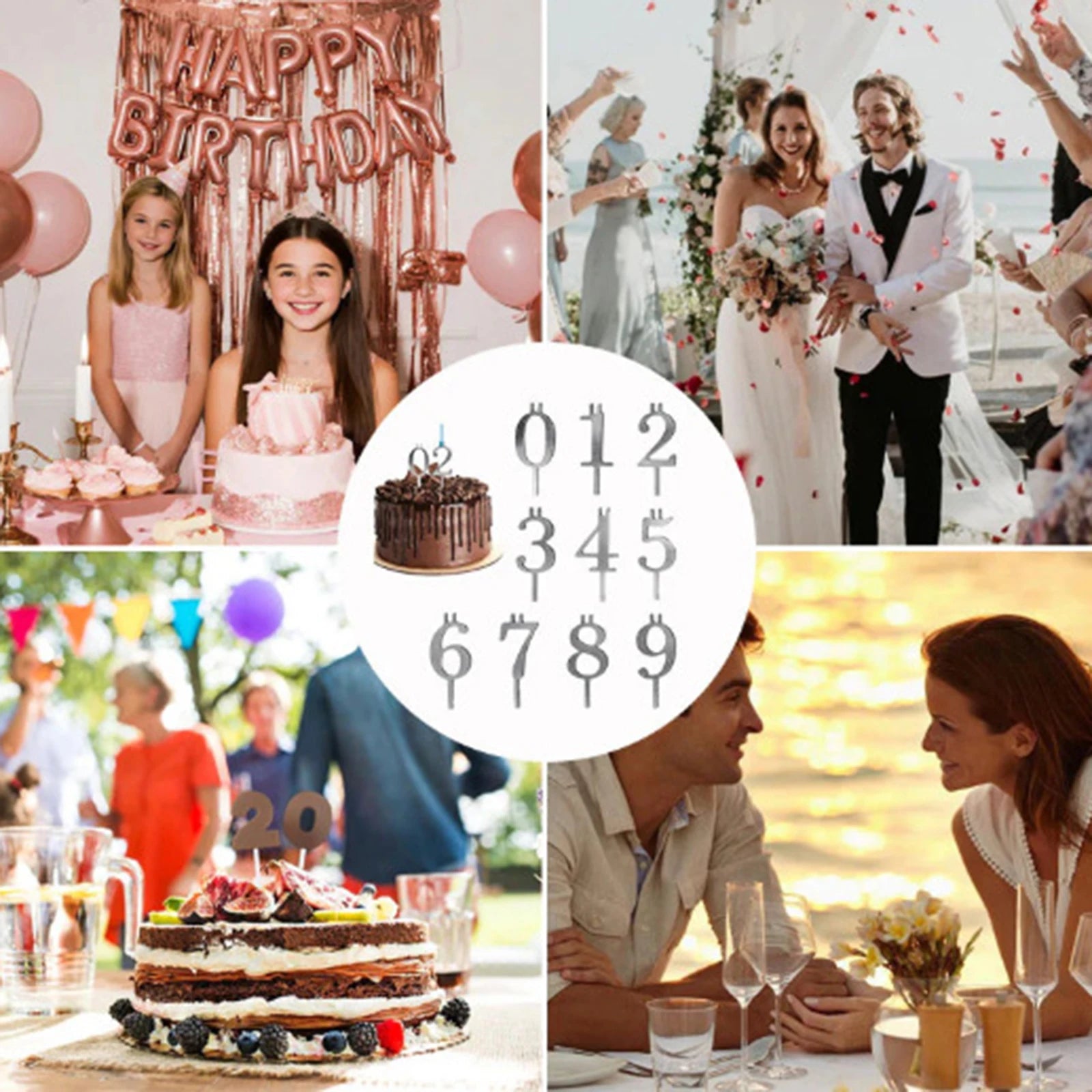 Reusable Digital Birthday Cake Candle Holders Stainless Steel Numeric