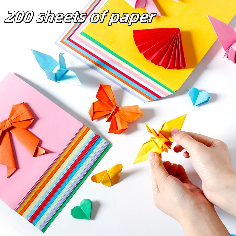 200pcs 10-Color Mixed Square Origami Paper, Handcrafted Colorful Paper for Origami & Paper Cutting, 10 Vibrant Shades Zpaxo