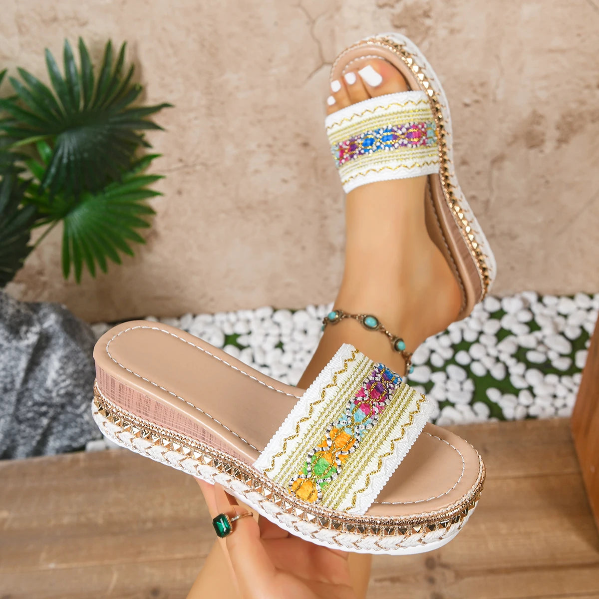 Weave Women Slippers Platform Summer Shoes Beach Casual Heeled
