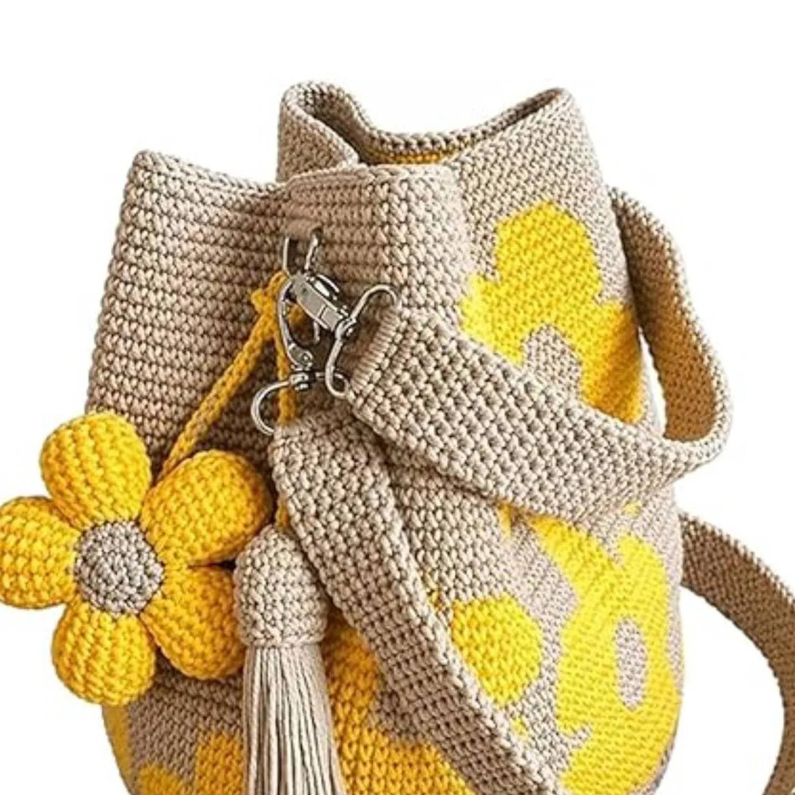 Boho Beach Handbag Flower Tassel Needlepoint Barrel Drawstring Purse Zpaxo