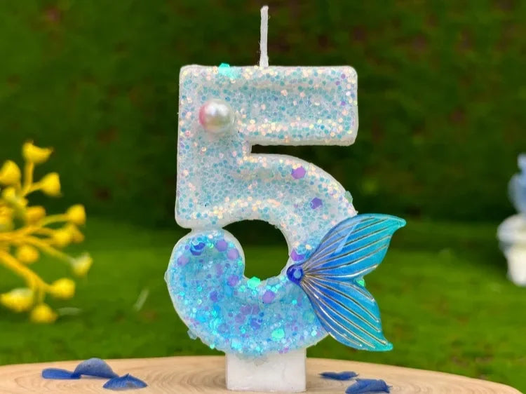 New DIY Digital Birthday Candles Cake Mermaid Tail Glitter Candle Decoration Baking Supplies for Wedding Anniversary Celebration Zpaxo 5