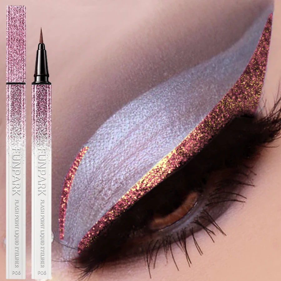 Ultra-fne Glitter Pink Eyeliner Waterproof Liquid Korean Makeup Women
