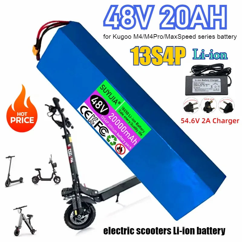 New 48V 20000mAh Used for Kugoo M4/MaxSpeed Lithium-ion Battery 18650 13S4P High-capacity Built-in BMS Rechargeable Battery Pack Zpaxo