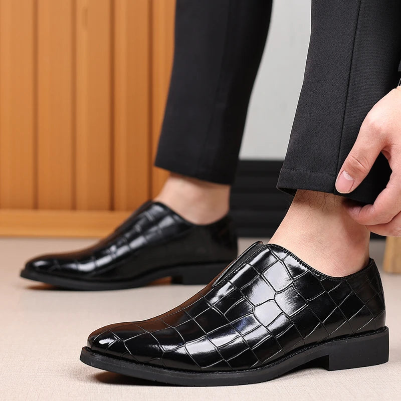 Mens Classic Temperament Brown Crocodile Embossed Leather Loafers Zpaxo