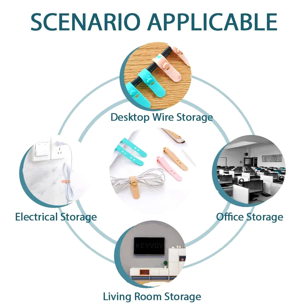 20pcs Portable Reusable Silicone Strap Winder Tids Organizer Desktop USB Data Cord Earphone Wire Line Wrap Ties Management Clips Zpaxo
