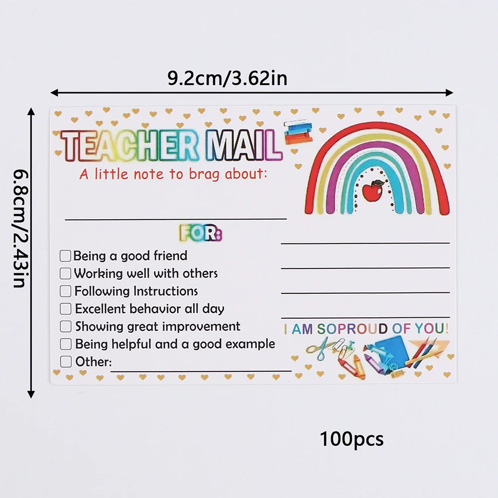 50/100/200Pcs Rainbow Teacher Mail Incentive Cards for Elementary Students Classroom Supplies Zpaxo 100Pcs