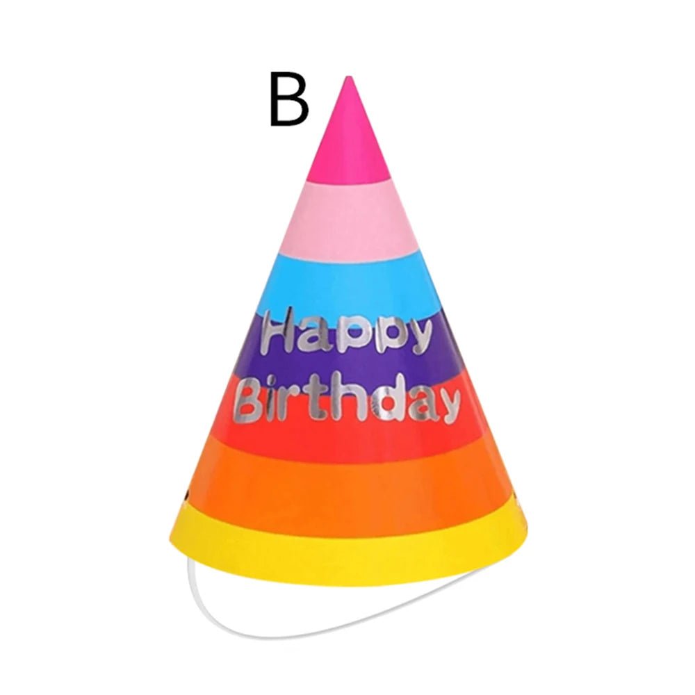10Pcs Rainbow Birthday Party Hats Colorful Cone Paper Hats for Kids Boys Girls Adults Party Decoration Zpaxo J240120121-B