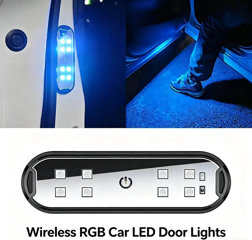 2Pcs Wireless RGB Car LED Door Lights with USB Magnetic Auto Ambient Lamp Welcome Projector and Door Sill Warning Puddle Light Zpaxo