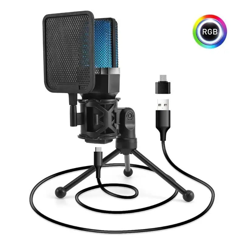 652F USB Condenser Microphone Lighting Adjustable 360 Degree Stand Zpaxo