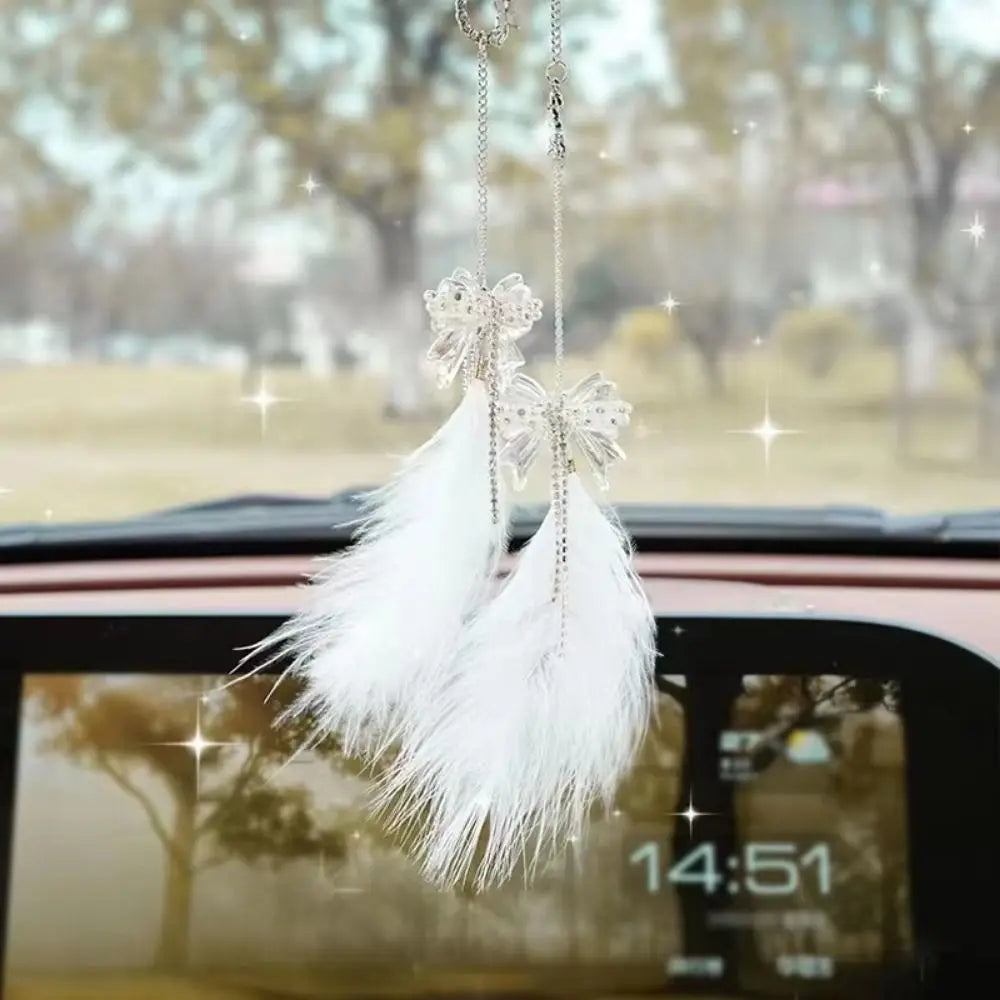 Soft Double Bow Feather Car Pendant Elegant Pony Feathers Pendants Zpaxo